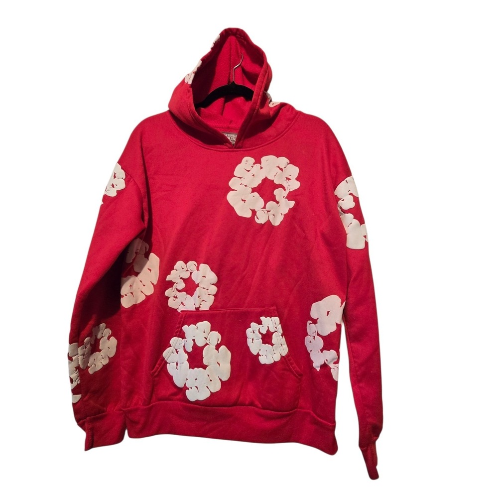 Denim Tears Cotton Wreath Hoodie Size‎ SM Red Hood Pocket Streetwear Grunge